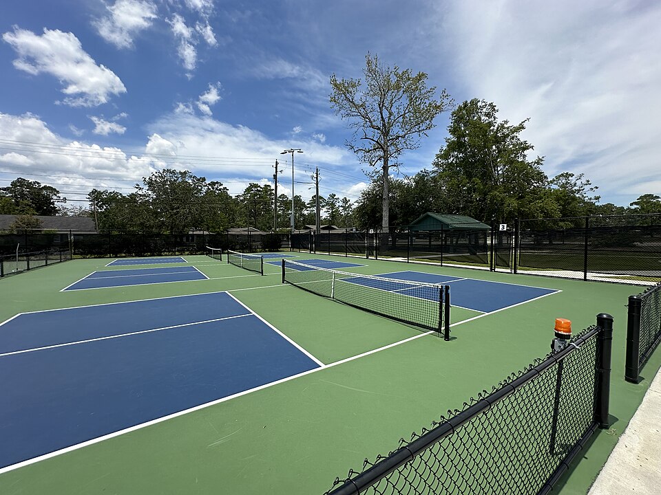 Indoor pickleball courts set up for open play in Fort Myers, Florida